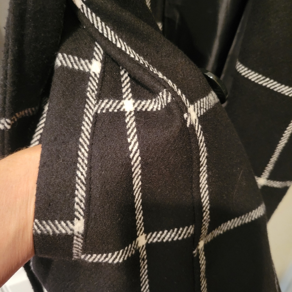 Me Jane Black & White Plaid Belted Pea Coat - Picture 4 of 5